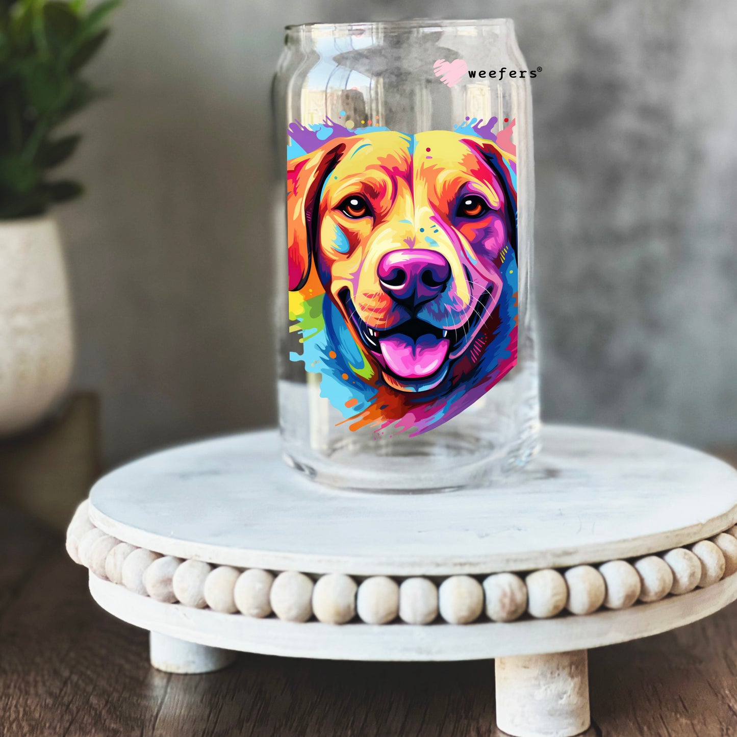 Labrador Retriever Colorful Watercolor 16oz Libbey Glass Can UV DTF or Sublimation Wrap - Decal - Weefers