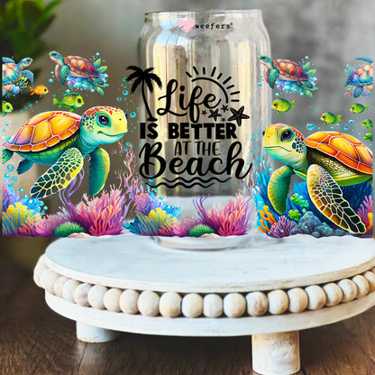 Life Is Better at the Beach Sea Turtle 16oz Libbey Glass Can UV DTF or Sublimation Wrap Decal Transfer - Weefers