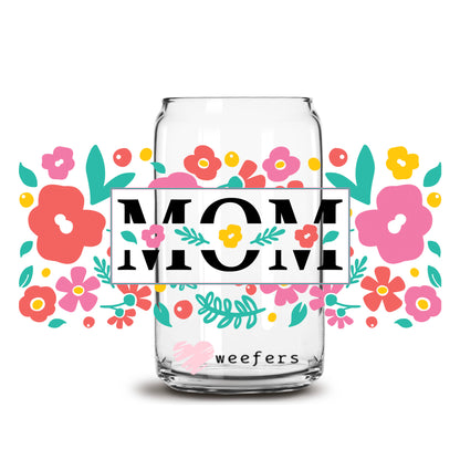 Mom Groovy Floral 16oz Libbey Glass Can UV DTF or Sublimation Wrap - Decal Transfers - Weefers