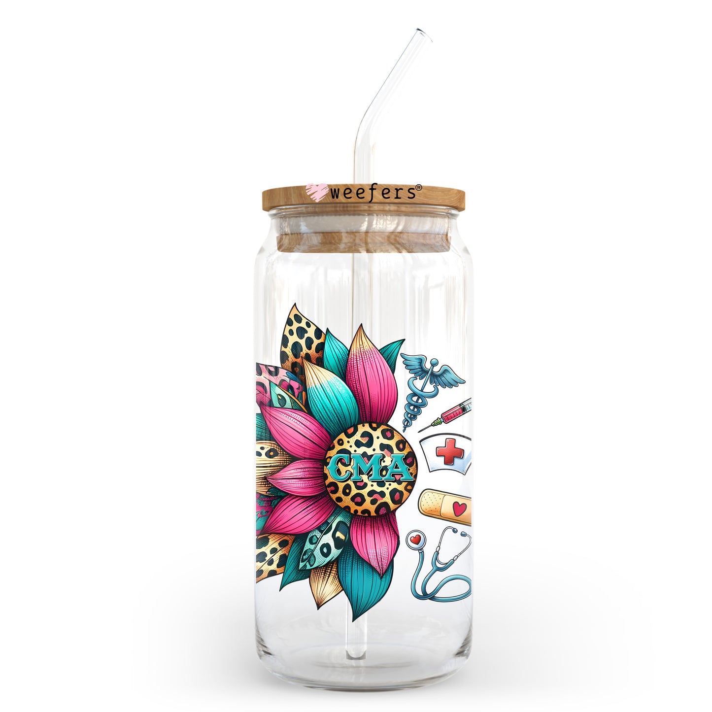 Medical Assistant Sunflower 20oz Libbey Glass Can UV DTF or Sublimation Wrap - Decal Transfer - Weefers