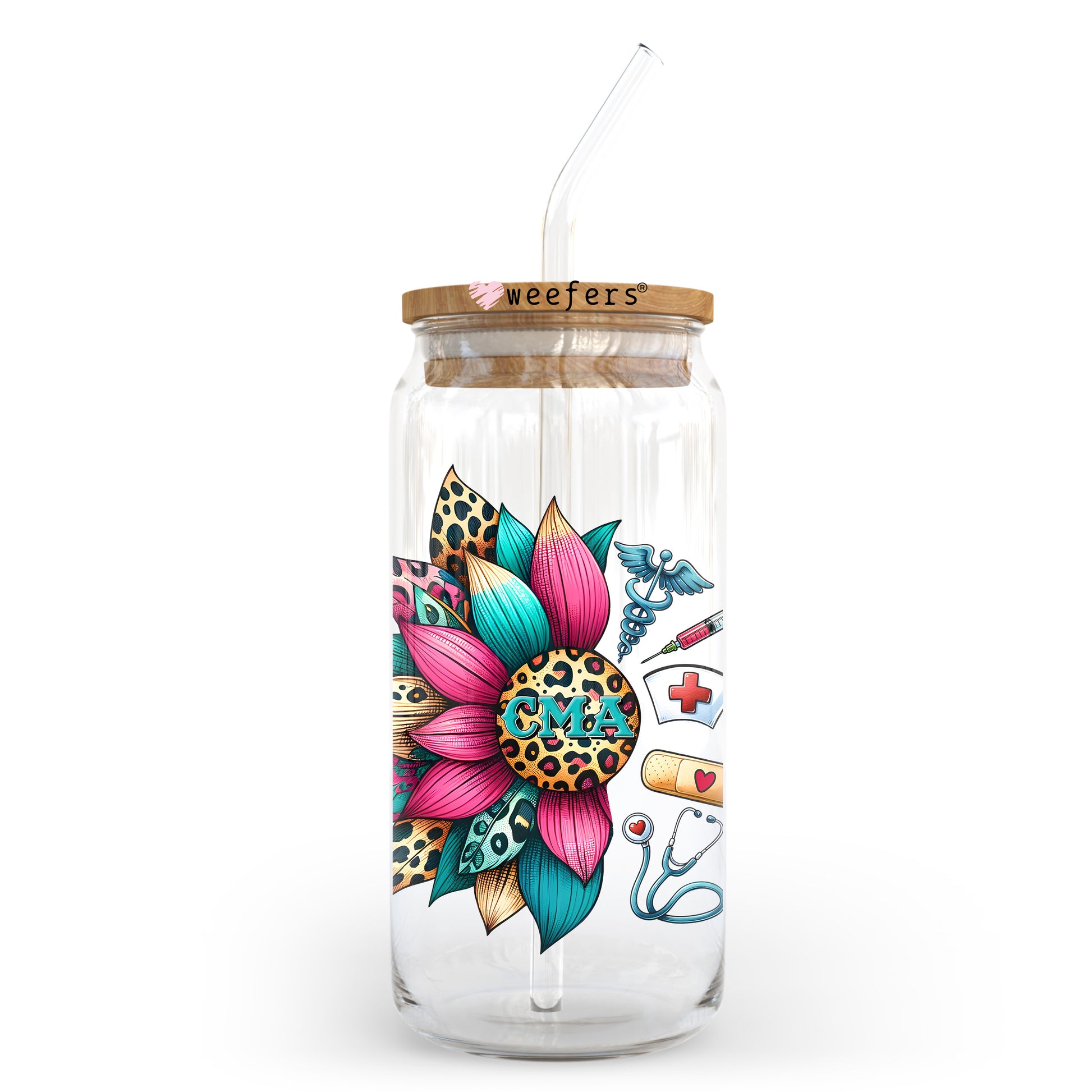 Medical Assistant Sunflower 20oz Libbey Glass Can UV DTF or Sublimation Wrap - Decal Transfer - Weefers