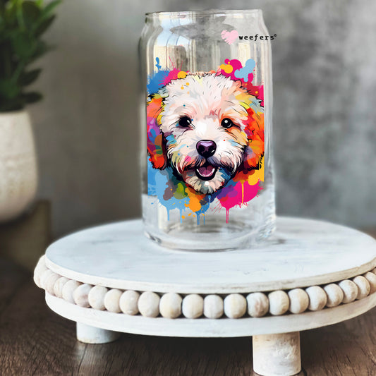 Bichon Frise Colorful Watercolor 16oz Libbey Glass Can UV DTF or Sublimation Wrap - Decal - Weefers