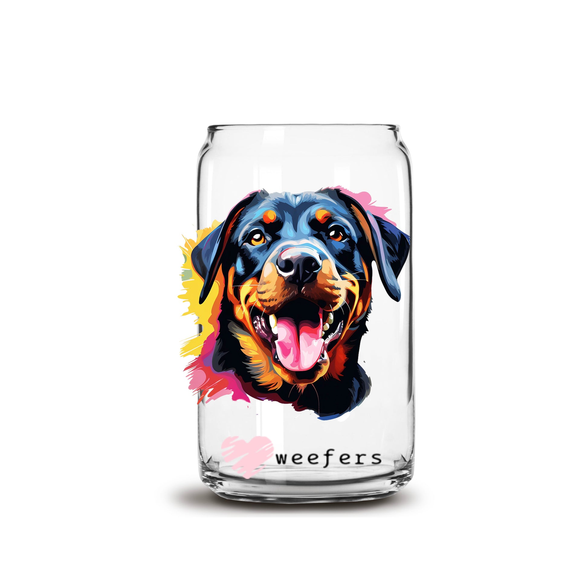 Rottweiler Colorful Watercolor 16oz Libbey Glass Can UV DTF or Sublimation Wrap - Decal - Weefers