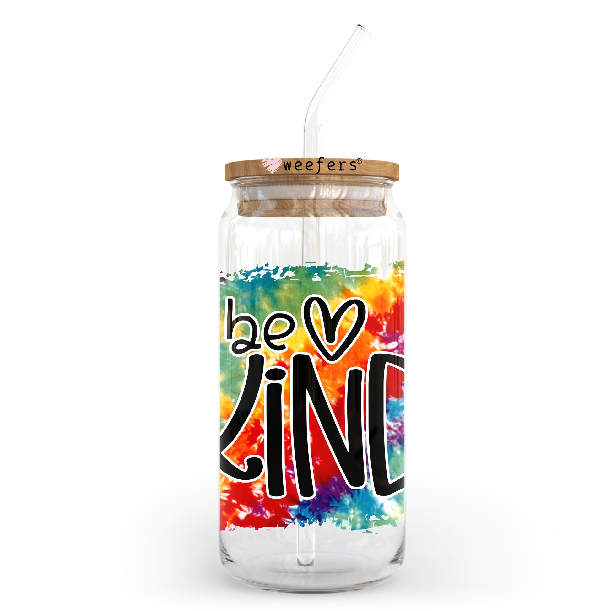 Be Kind Tie Dye 20oz Libbey Glass Can UV DTF or Sublimation Wrap - Decal Transfer - Weefers