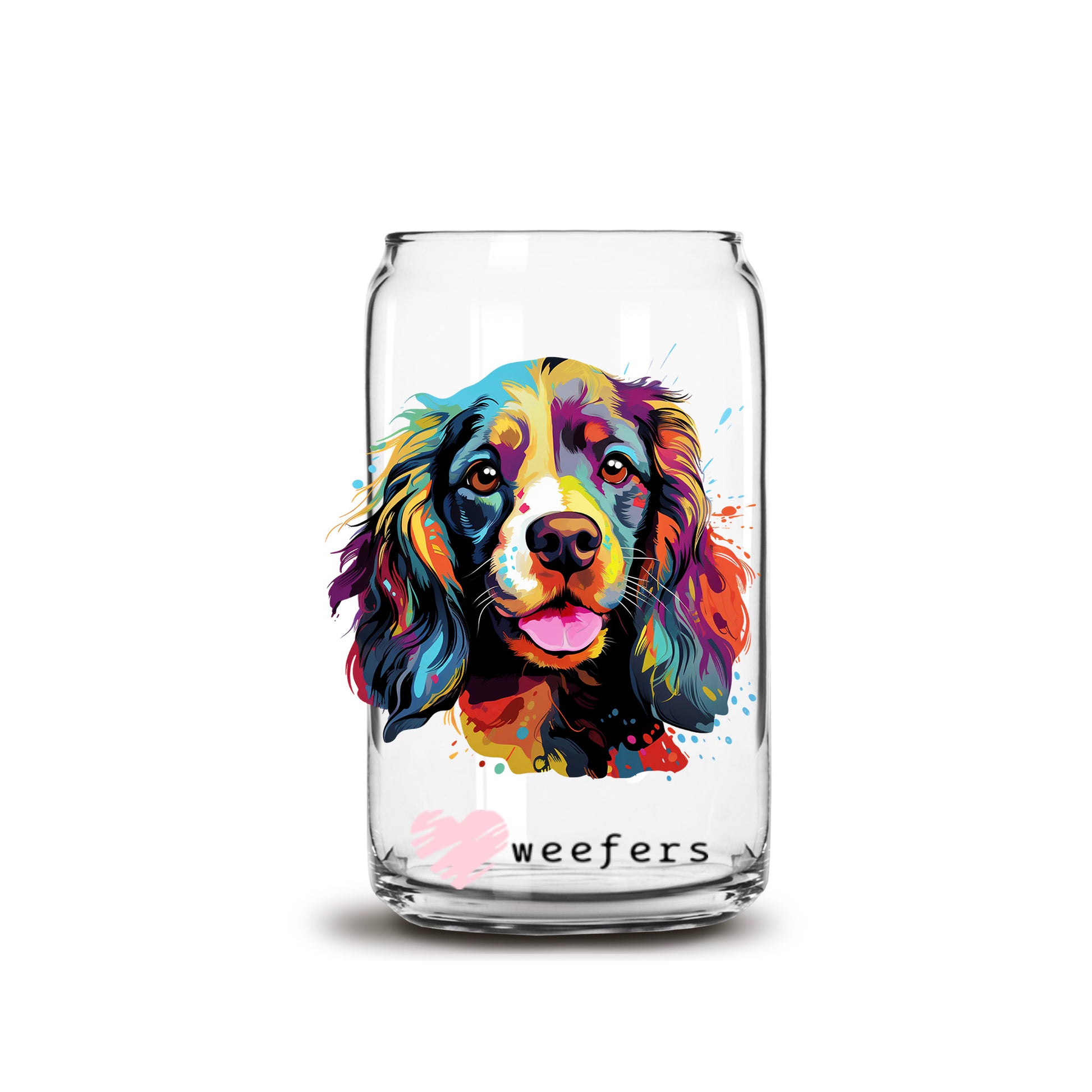 English Cocker Spaniel Colorful Watercolor 16oz Libbey Glass Can UV DTF or Sublimation Wrap - Decal - Weefers