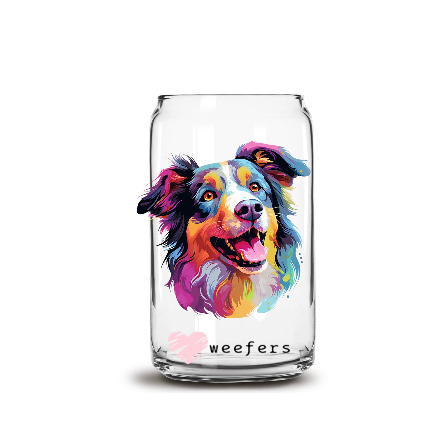 Collie Colorful Watercolor 16oz Libbey Glass Can UV DTF or Sublimation Wrap - Decal - Weefers