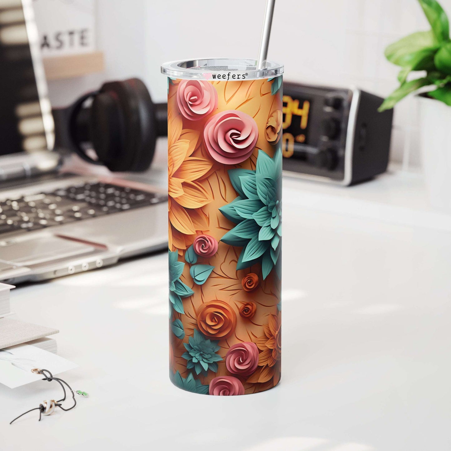 20oz Skinny Tumbler Wrap - 3D Rust Autumn Teals - Weefers