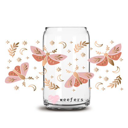 Butterfly Gold Leaves 16oz Libbey Glass Can UV DTF or Sublimation Wrap - Decal - Weefers