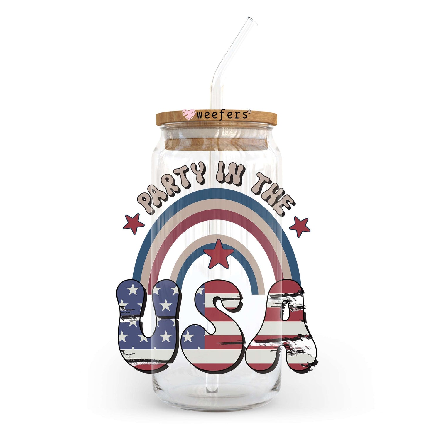 4th of July Party in the USA Rainbow 20oz Libbey Glass Can, 34oz Hip Sip, 40oz Tumbler UV DTF or Sublimation Decal Transfer - Weefers