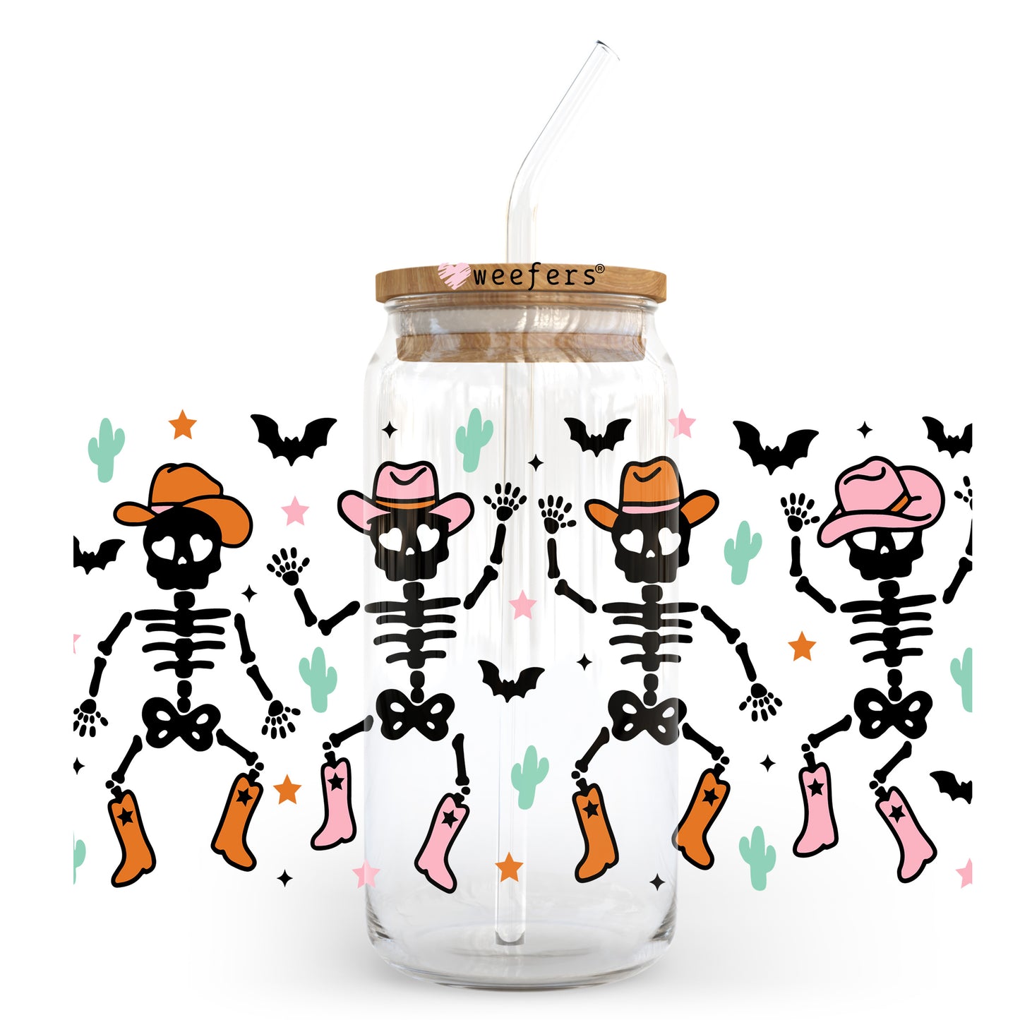 Cowboy Skeletons 20oz Libbey Glass Can, 34oz Hip Sip, 40oz Tumbler, 24oz Cold Cup UV DTF or Sublimation Decal Transfer - Weefers