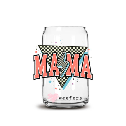 Coral Retro Checkered Mama 16oz Libbey Glass Can UV DTF or Sublimation Wrap Decal Transfer - Weefers