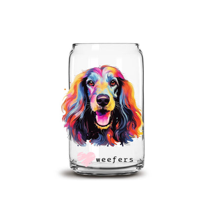 Afghan Hound Colorful Watercolor 16oz Libbey Glass Can UV DTF or Sublimation Wrap - Decal - Weefers