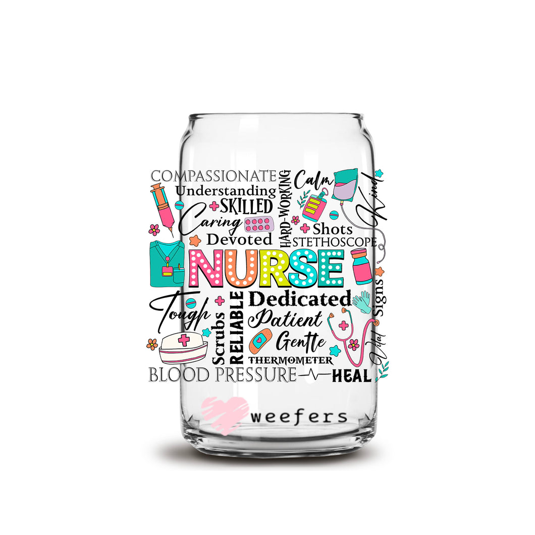 a glass filled with lots of different types of words