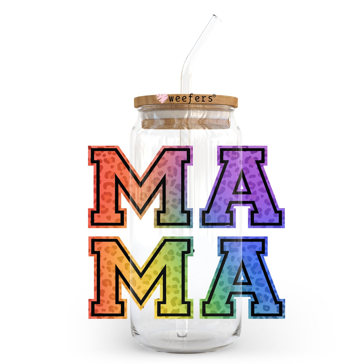 Colorful Mama Block 20oz Libbey Glass Can UV DTF or Sublimation Wrap - Decal Transfer - Weefers