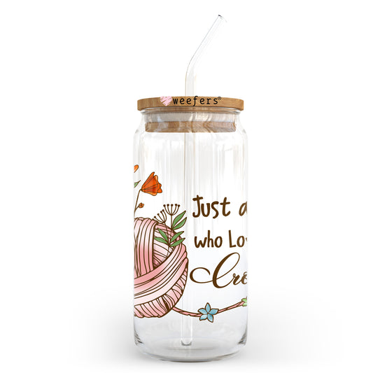 Just a Girl Who Loves to Crochet 20oz Libbey Glass Can UV DTF or Sublimation Wrap - Decal Transfer - Weefers