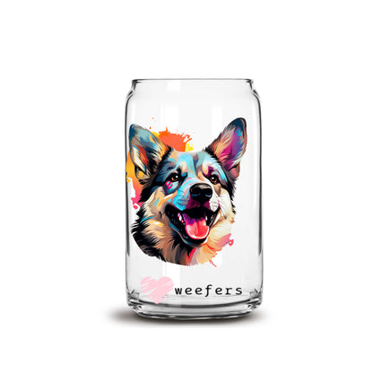 Italian Norwegian Elkhound Colorful Watercolor 16oz Libbey Glass Can UV DTF or Sublimation Wrap - Decal - Weefers