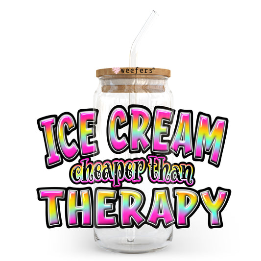 Ice Cream Cheaper Than Therapy 20oz Libbey Glass Can, 34oz Hip Sip, 40oz Tumbler, 24oz Cold Cup UV DTF or Sublimation Decal Transfer - Weefers