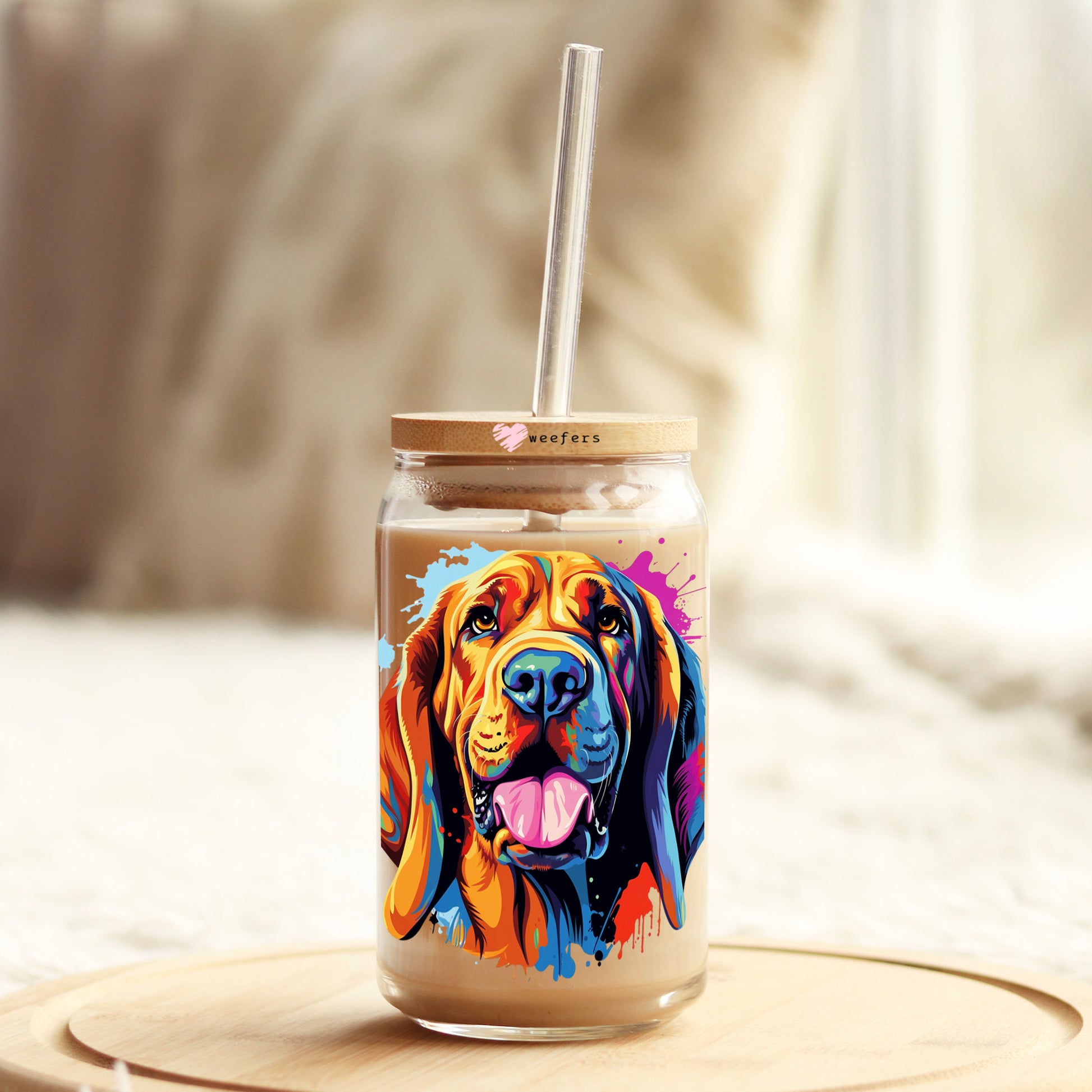 Bloodhound Colorful Watercolor 16oz Libbey Glass Can UV DTF or Sublimation Wrap - Decal - Weefers