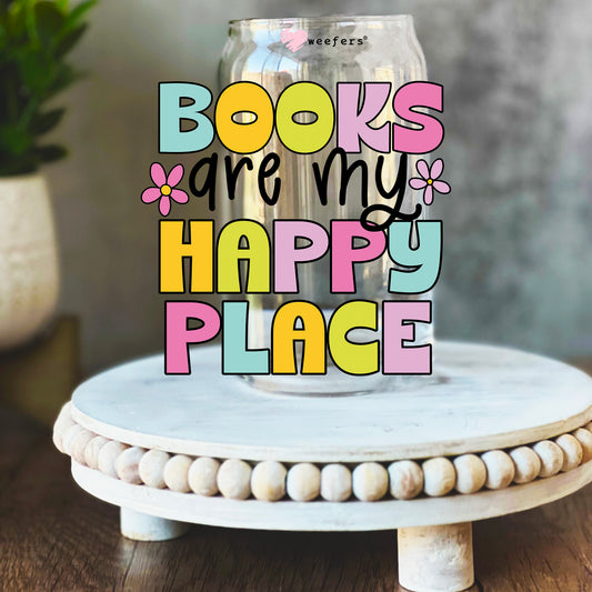 Books Are My Happy Place 16oz Libbey Glass Can UV DTF or Sublimation Wrap Decal Transfer - Weefers