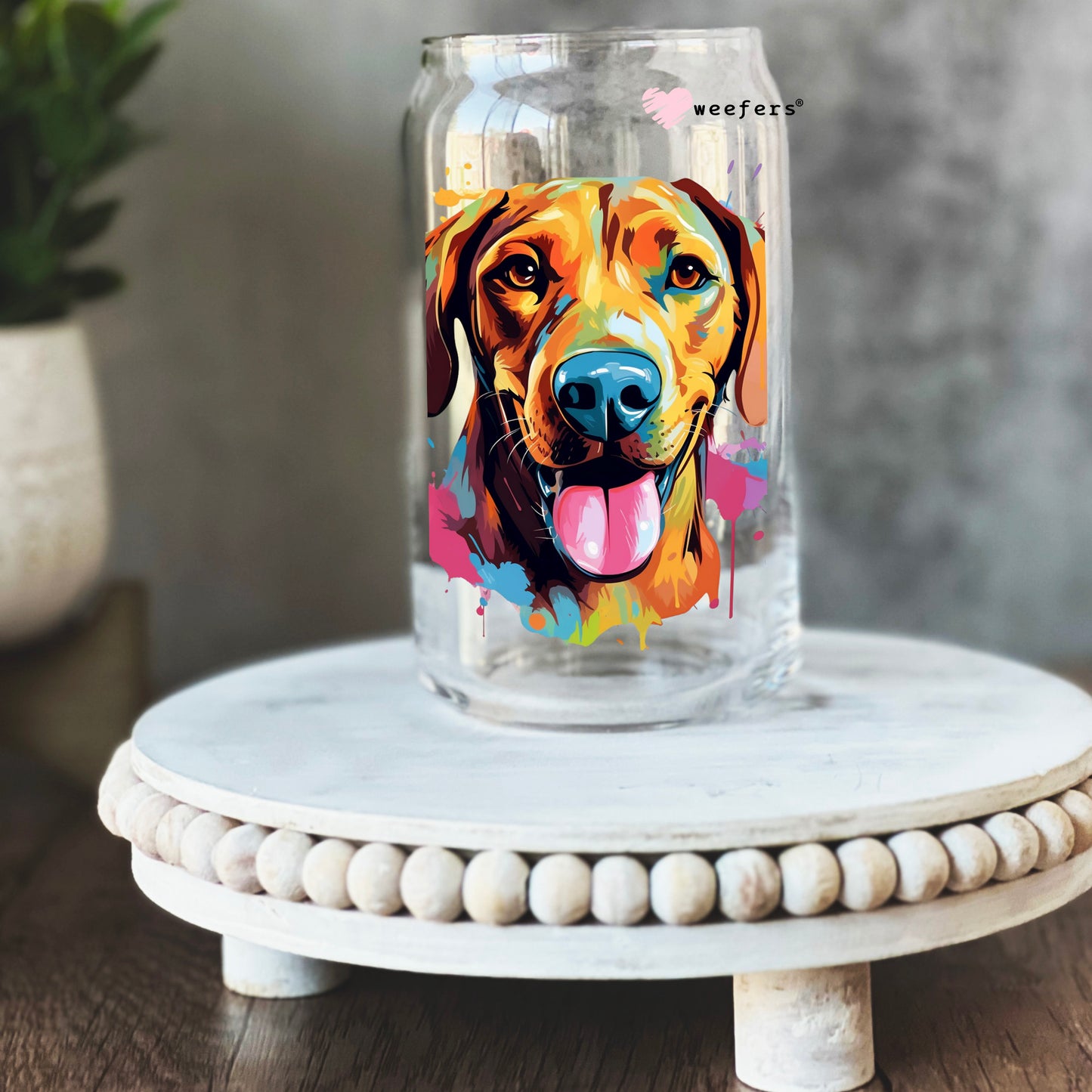 Rhodesign Ridgeback Colorful Watercolor 16oz Libbey Glass Can UV DTF or Sublimation Wrap - Decal - Weefers