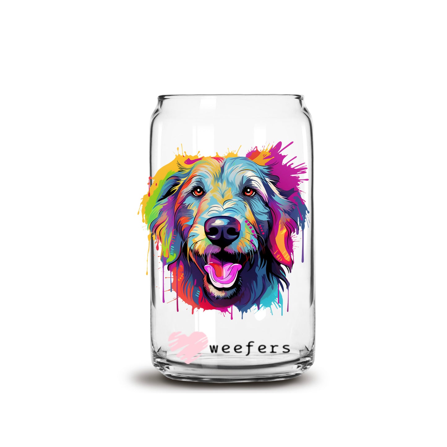 Irish Wolfhound Colorful Watercolor 16oz Libbey Glass Can UV DTF or Sublimation Wrap - Decal - Weefers