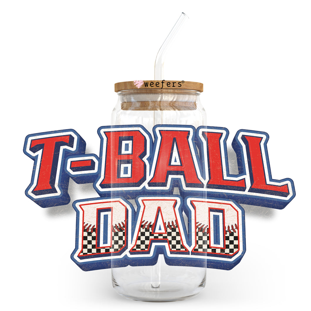 a glass jar with a straw in it that says t - ball dad