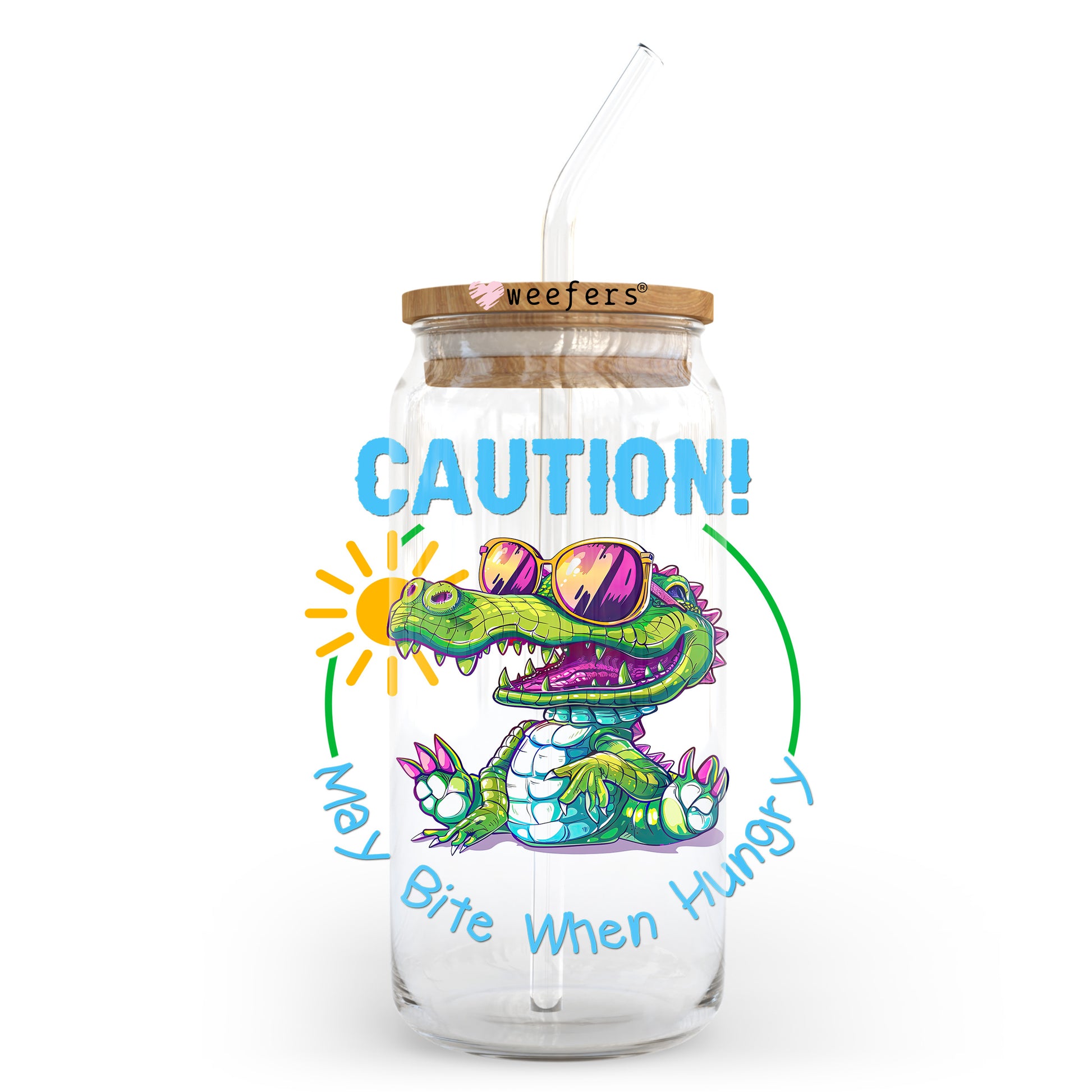 Caution! May Bite When Hungry 20oz Libbey Glass Can, 34oz Hip Sip, 40oz Tumbler, 24oz Cold Cup UV DTF or Sublimation Decal Transfer - Weefers