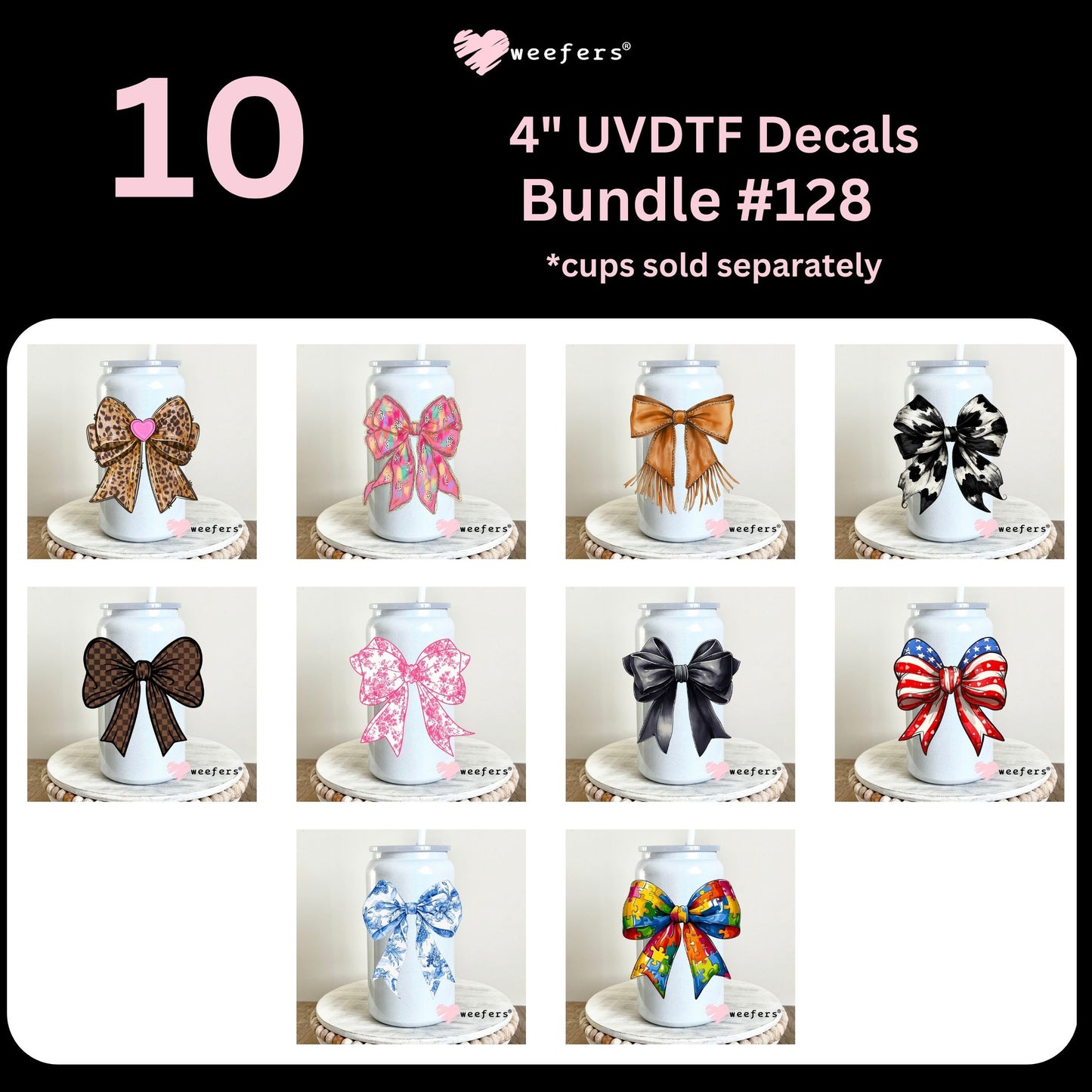 Assorted Bow Designs UV DTF 16oz Decal Bundle