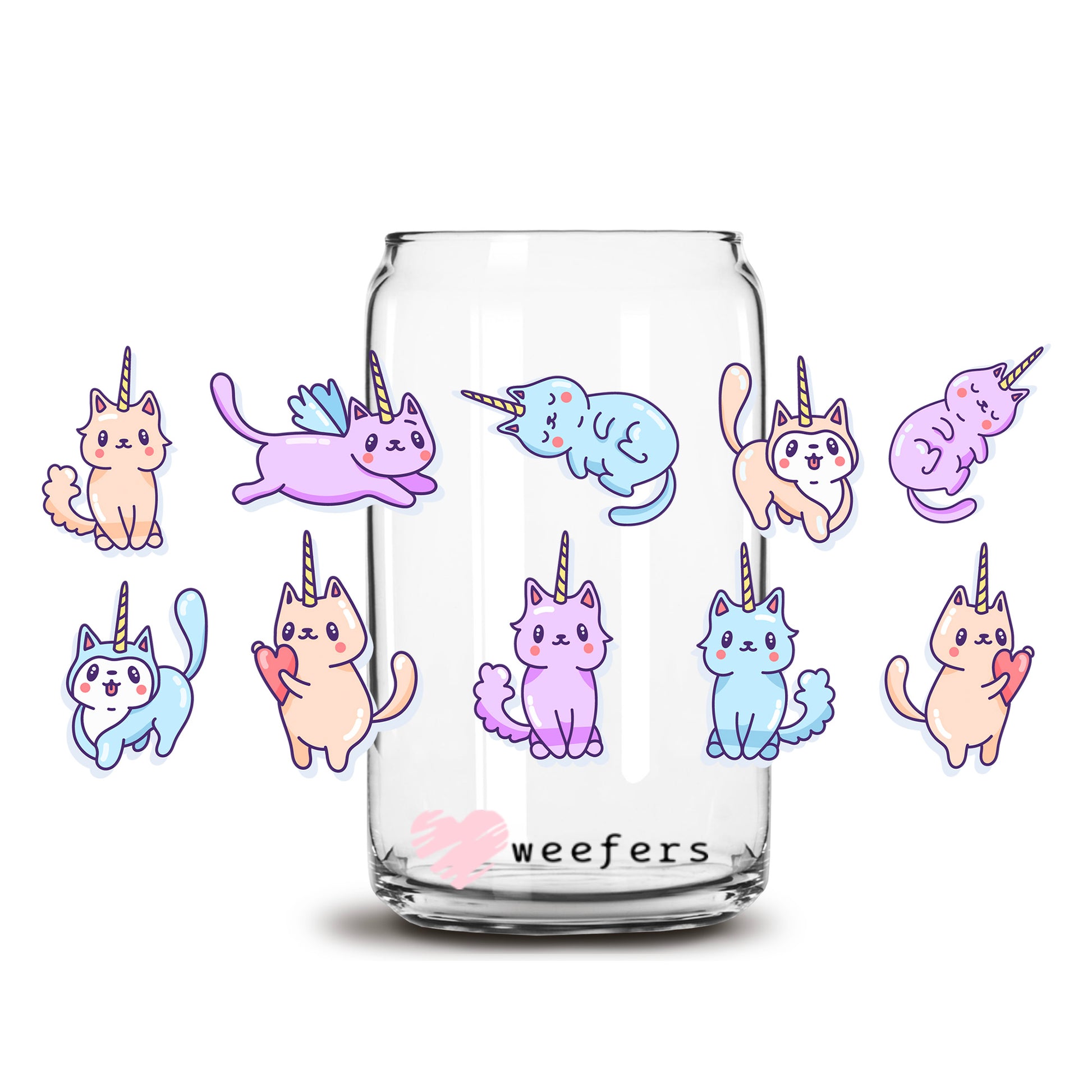 Unicorn Cats 16oz Libbey Glass Can UV DTF or Sublimation Wrap - Transfer - Weefers