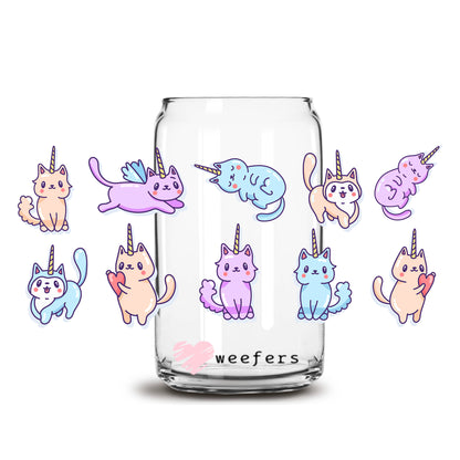 Unicorn Cats 16oz Libbey Glass Can UV DTF or Sublimation Wrap - Transfer - Weefers