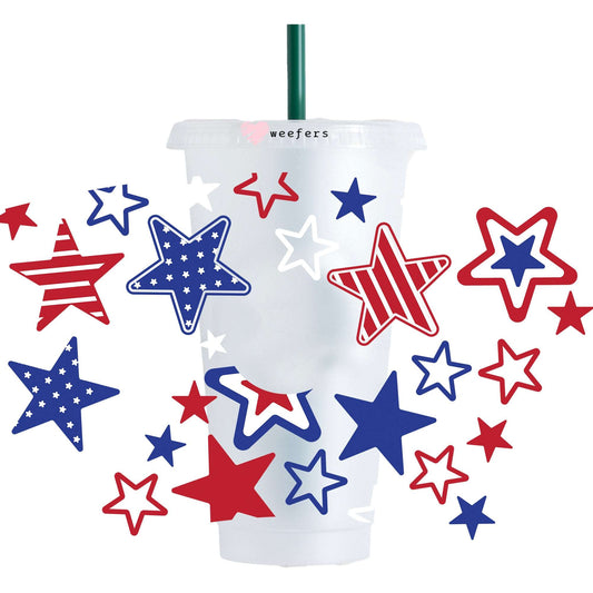 4th of July Stars 24oz UV DTF Cold Cup Wrap - Ready to apply Wrap - HOLE - Weefers