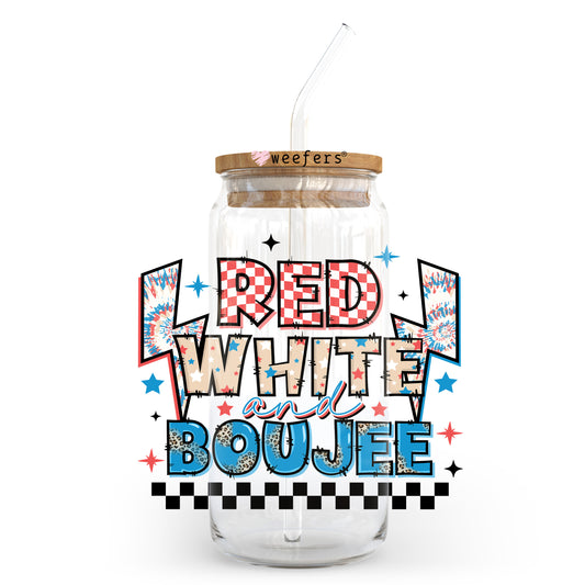 Red White Boujee 4th of July 20oz Libbey Glass Can, 34oz Hip Sip, 40oz Tumbler, 24oz Cold Cup UV DTF or Sublimation Decal Transfer - Weefers