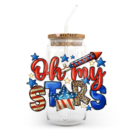 Oh My Stars 4th of July Cow 20oz Libbey Glass Can, 34oz Hip Sip, 40oz Tumbler, 24oz Cold Cup UV DTF or Sublimation Decal Transfer - Weefers