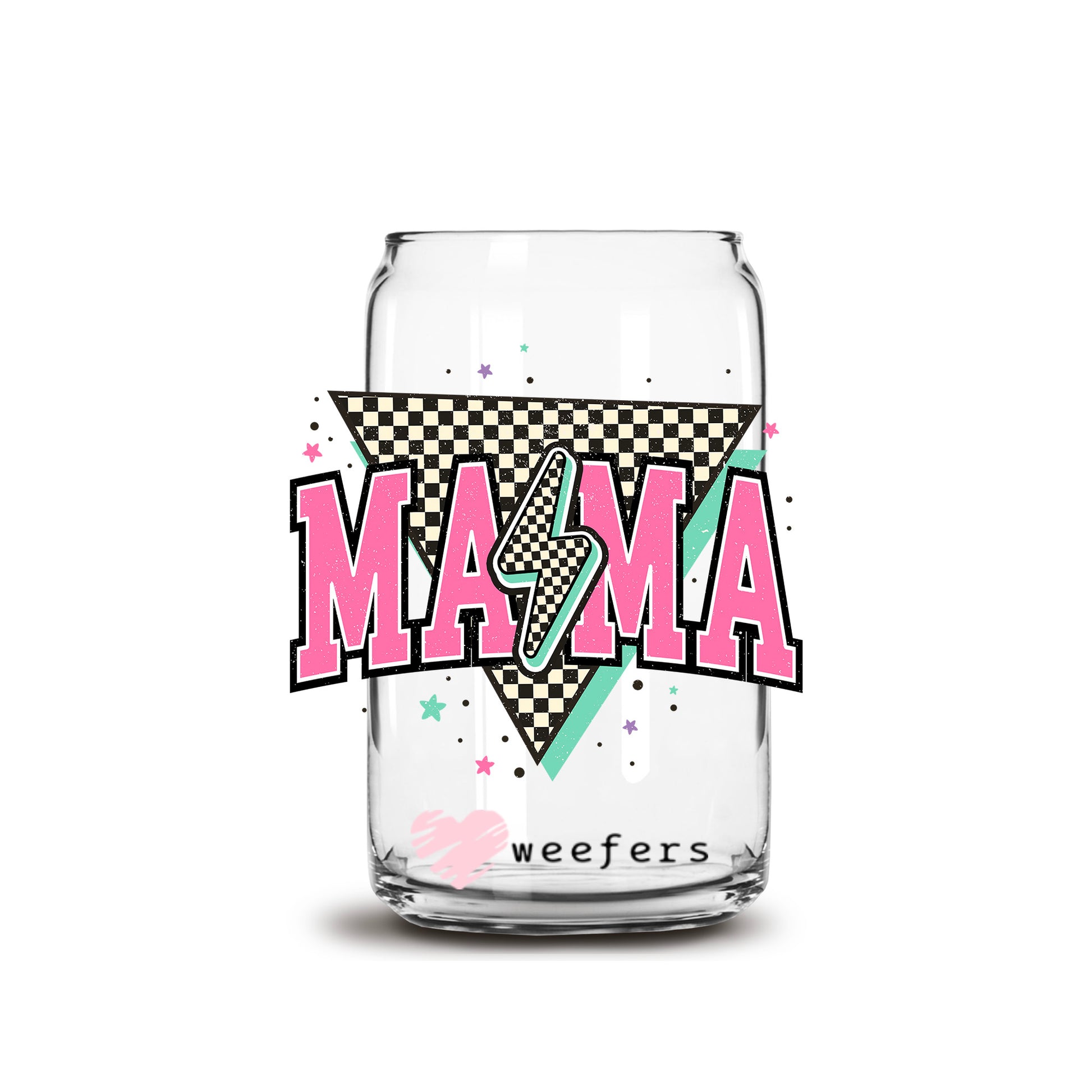 Pink Retro Checkered Mama 16oz Libbey Glass Can UV DTF or Sublimation Wrap Decal Transfer - Weefers