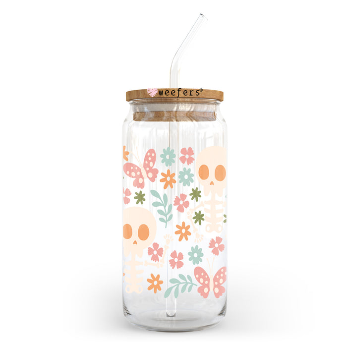 Floral Skeletons and Butterflies 20oz Libbey Glass Can, 34oz Hip Sip, 40oz Tumbler, 24oz Cold Cup UV DTF or Sublimation Decal Transfer - Weefers