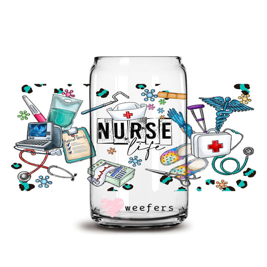 All about that Nurse Life  16oz Libbey Glass Can UV DTF or Sublimation Cup Wrap - Decal Transfer - Weefers