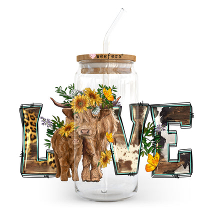 Love Western Cows 20oz Libbey Glass Can UV DTF or Sublimation Wrap - Decal Transfer - Weefers