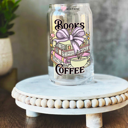 Books Coffee 16oz Libbey Glass Can UV DTF Decal Transfer - Weefers