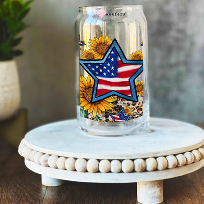 4th of July American Stars 16oz Libbey Glass Can UV DTF or Sublimation Wrap - Transfer - Weefers