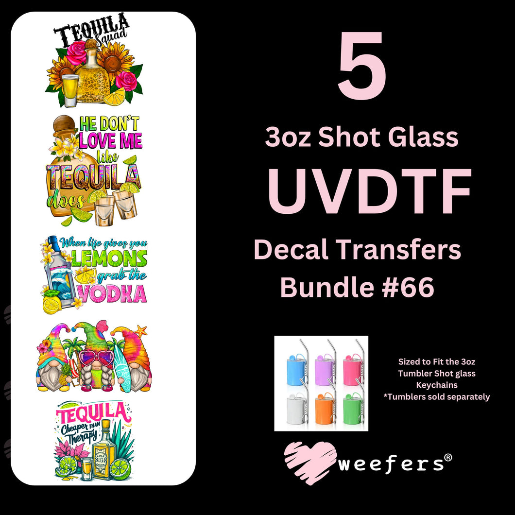 (5) 3oz Tumbler Shot Glass Keychain UV DTF Decal Bundle #0066