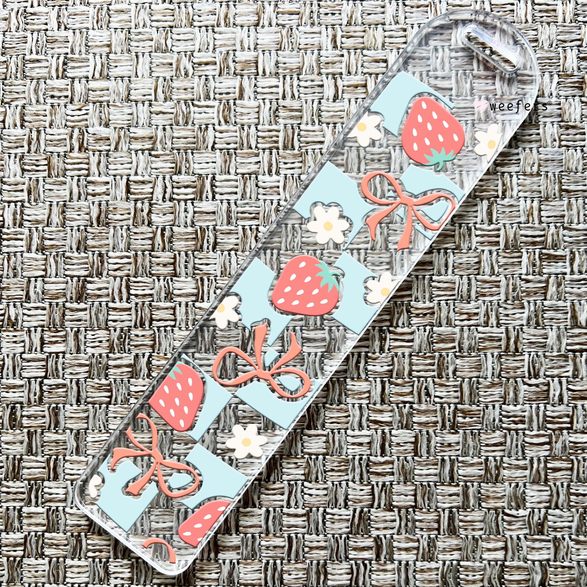 Checkered Strawberries And Bows Bookmark UV DTF Decal - Weefers