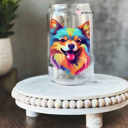 Pomeranian Colorful Watercolor 16oz Libbey Glass Can UV DTF or Sublimation Wrap - Decal - Weefers