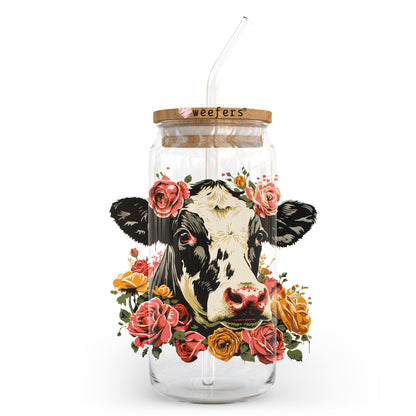 Vintage Flower Cow 20oz Libbey Glass Can UV DTF or Sublimation Wrap - Decal Transfer - Weefers