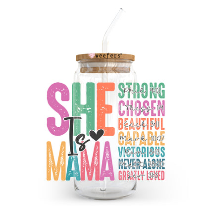 She Is Mama Christian 20oz Libbey Glass Can UV DTF or Sublimation Wrap - Decal - Weefers