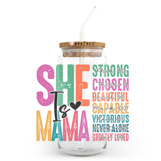 She Is Mama Christian 20oz Libbey Glass Can UV DTF or Sublimation Wrap - Decal - Weefers