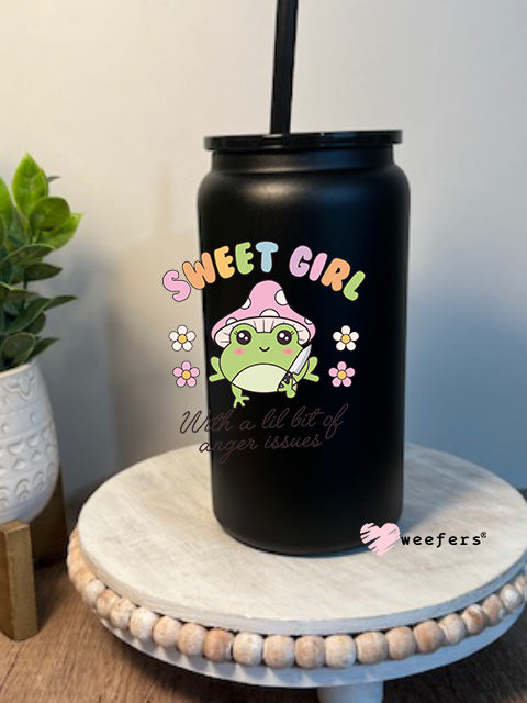 Sweet Girl With A Lil Bit Of Anger Issues 16oz Libbey Glass Can UV DTF Decal Transfer - Weefers