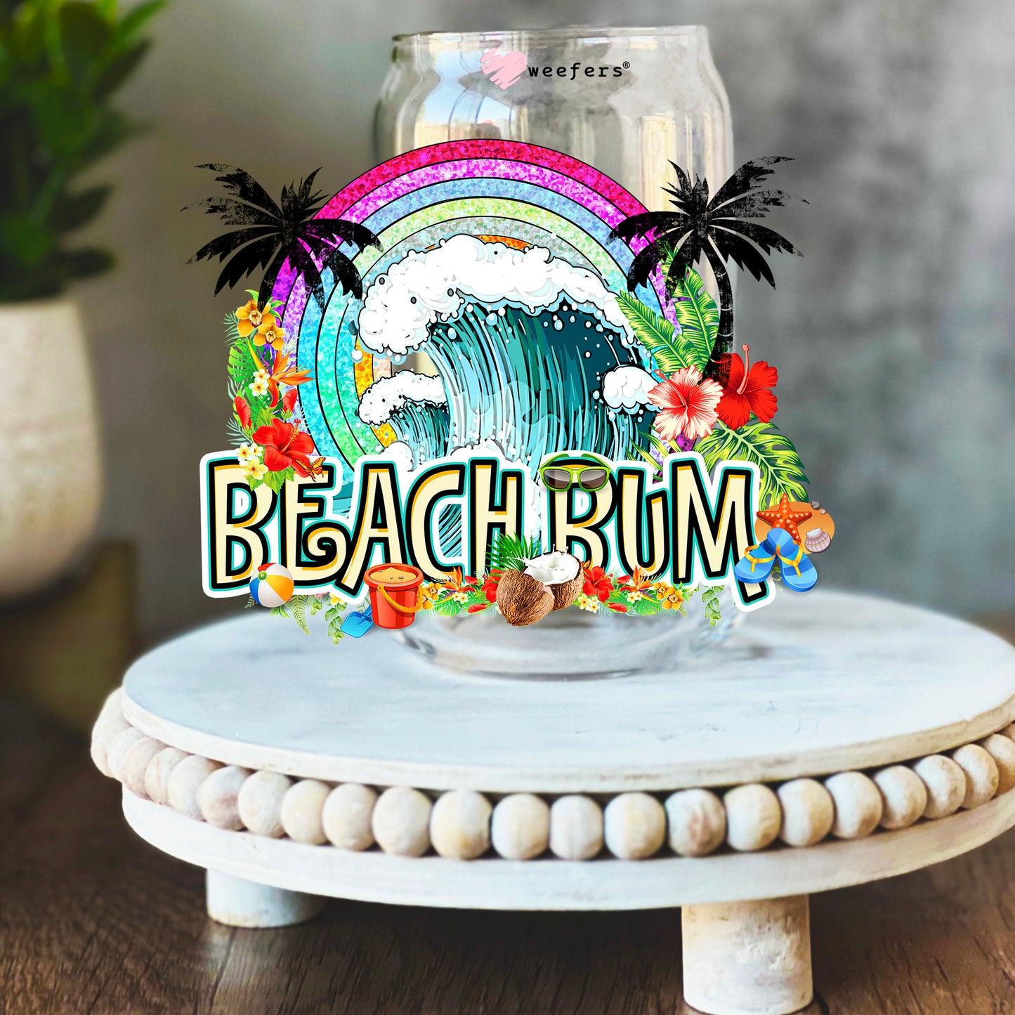 Beach Bum 16oz Libbey Glass Can UV DTF or Sublimation Wrap Decal Transfer - Weefers