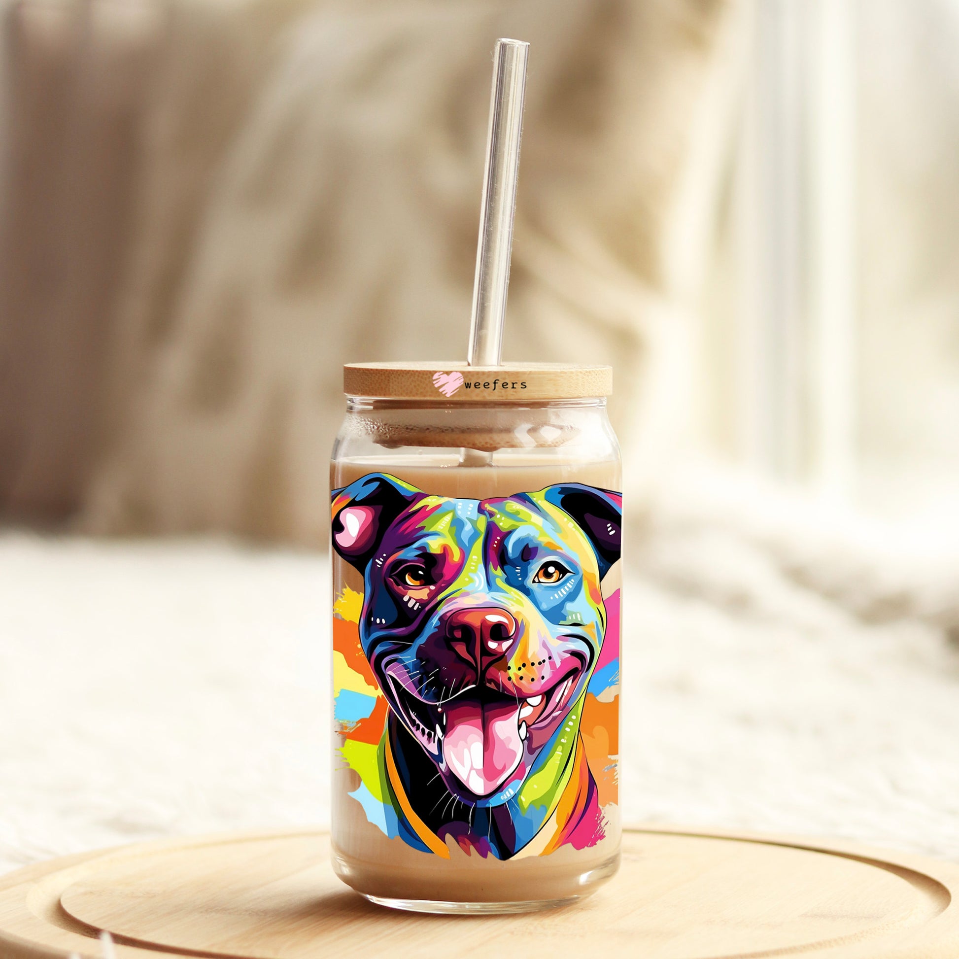 Staffordshire Bull Terrier Colorful Watercolor 16oz Libbey Glass Can UV DTF or Sublimation Wrap - Decal - Weefers