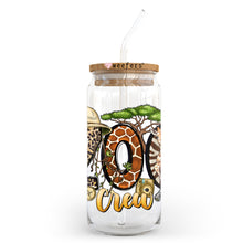 Load image into Gallery viewer, a glass jar with a straw in it with a picture of a giraffe
