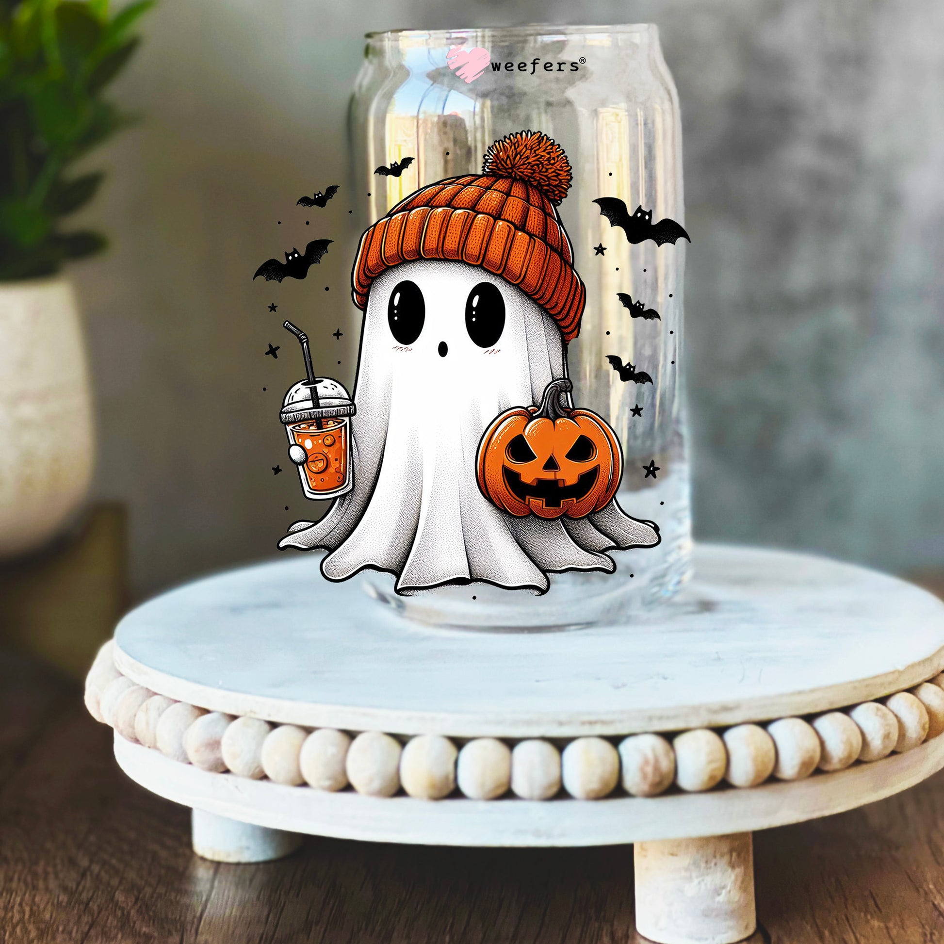 Ghost With Orange Coffee 16oz Libbey Glass Can UV DTF Decal Transfer - Weefers